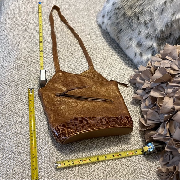 Max New York Copper Camel Croc Print Leather Asymmetrical Shoulder Crossbody Bag - Picture 8 of 10